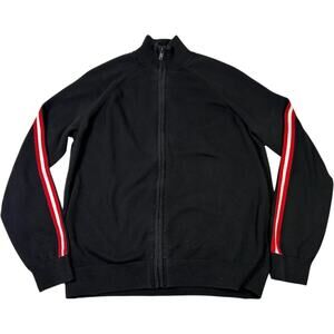 Banana Republic Mens Zip Jacket Large Black Red Stripe Mock Neck Full Zip